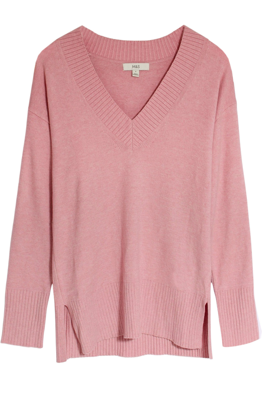 Deep V-neck Jumper Side Split Hem