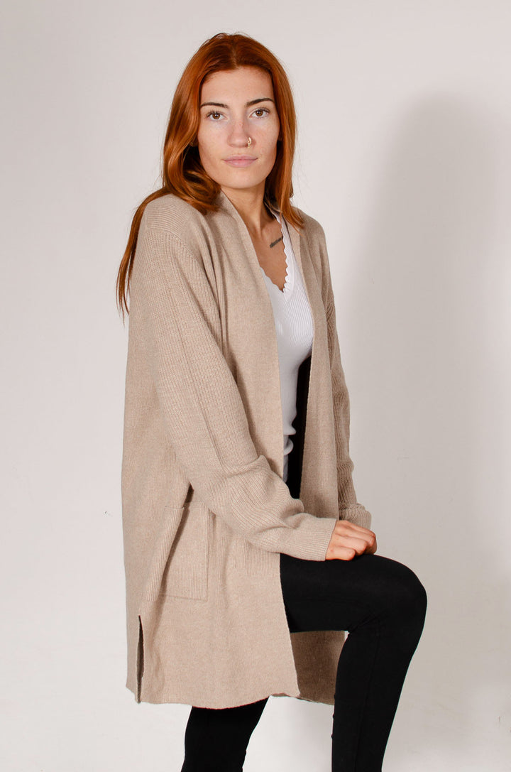 Open Front Ribbed Longline Cardigan