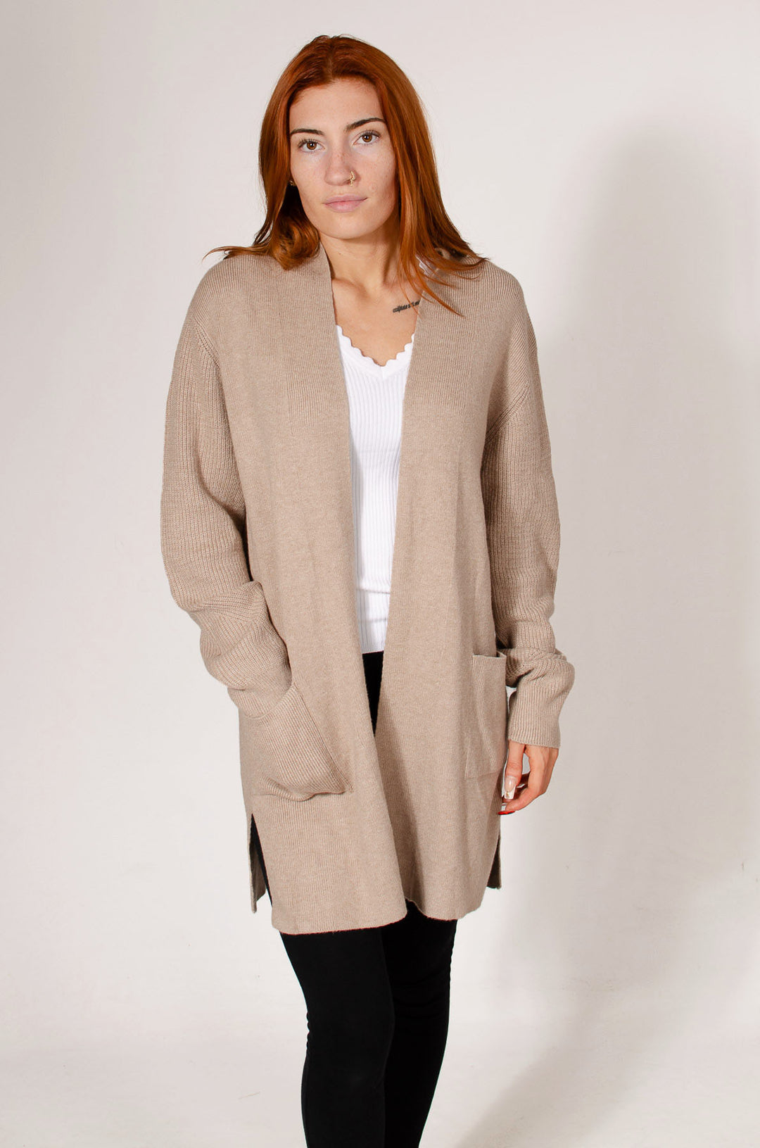Open Front Ribbed Longline Cardigan