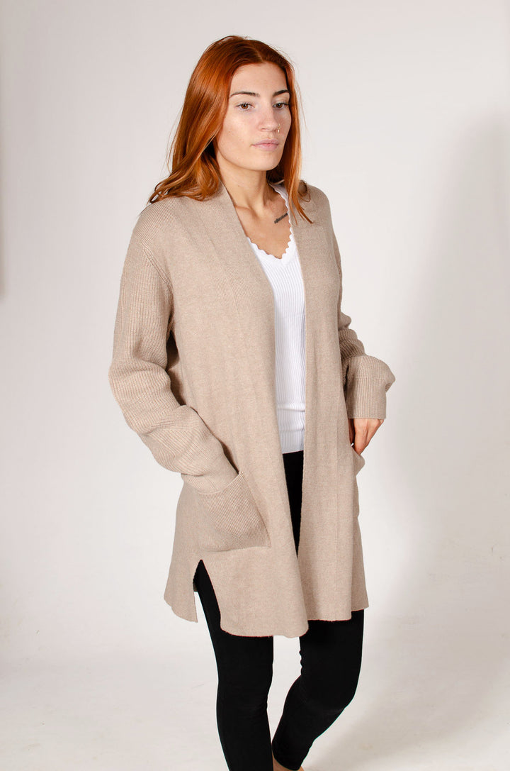 Open Front Ribbed Longline Cardigan