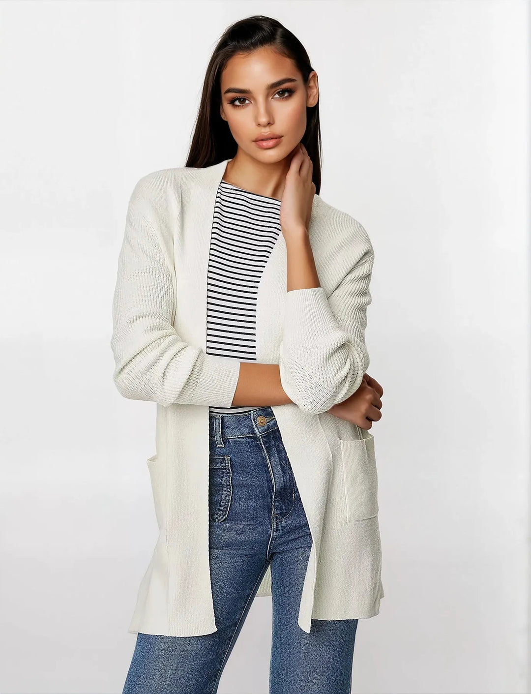 Open Front Ribbed Longline Cardigan