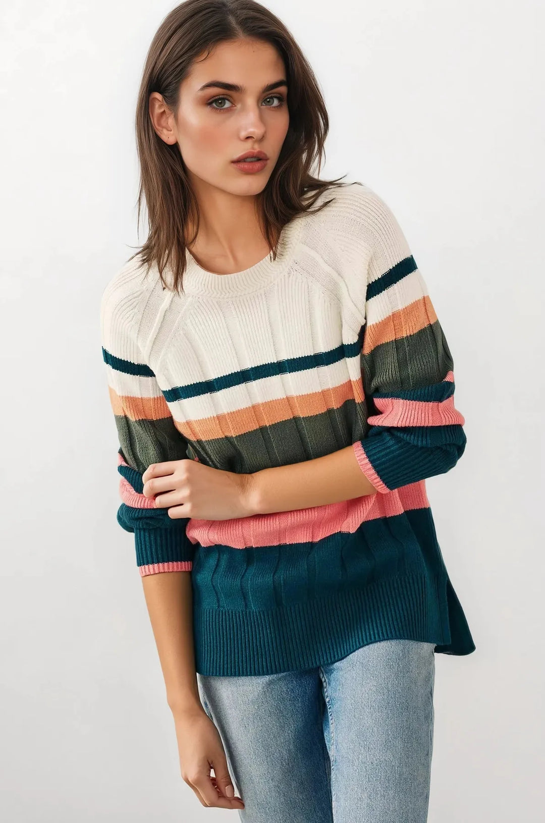 Multi Colour Stripe Round Neck Jumper-Secret Label
