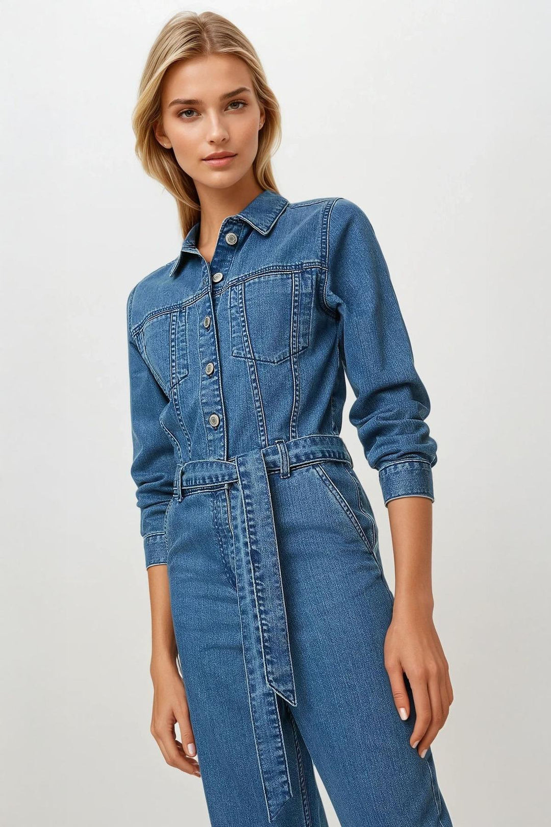 Denim Belted Ankle Grazer Jumpsuit – Secret Label1