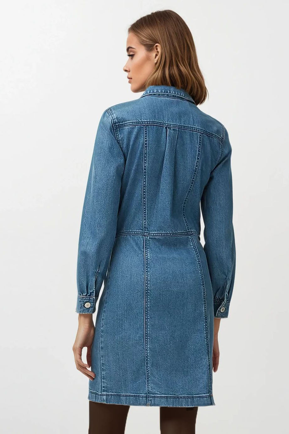 Denim Mini Shirt Dress Long Sleeve