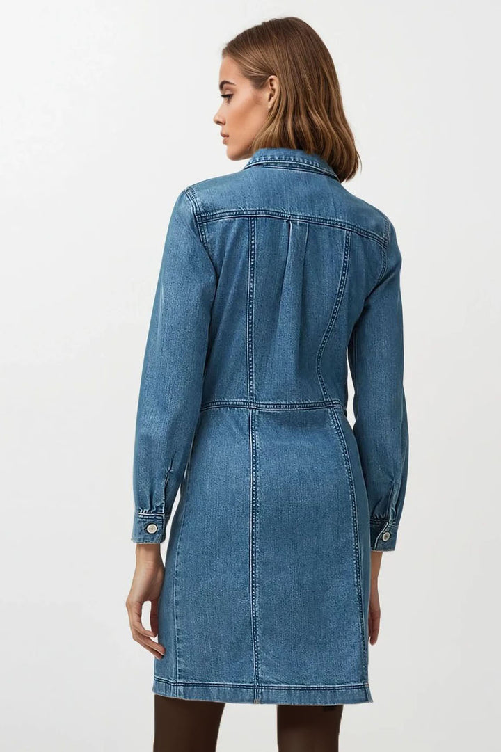Denim Mini Shirt Dress Long Sleeve