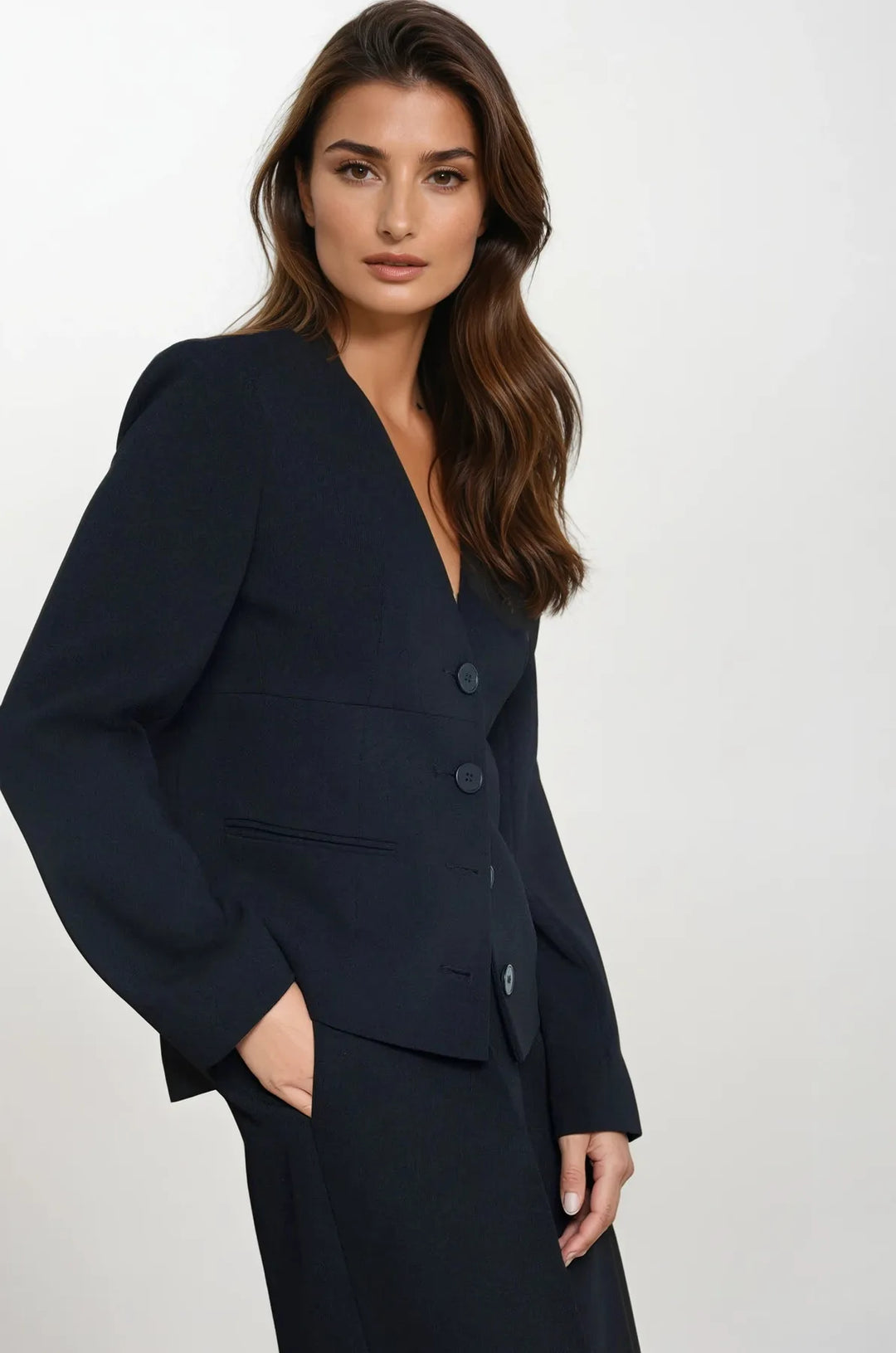 V Neck Button Front Blazer