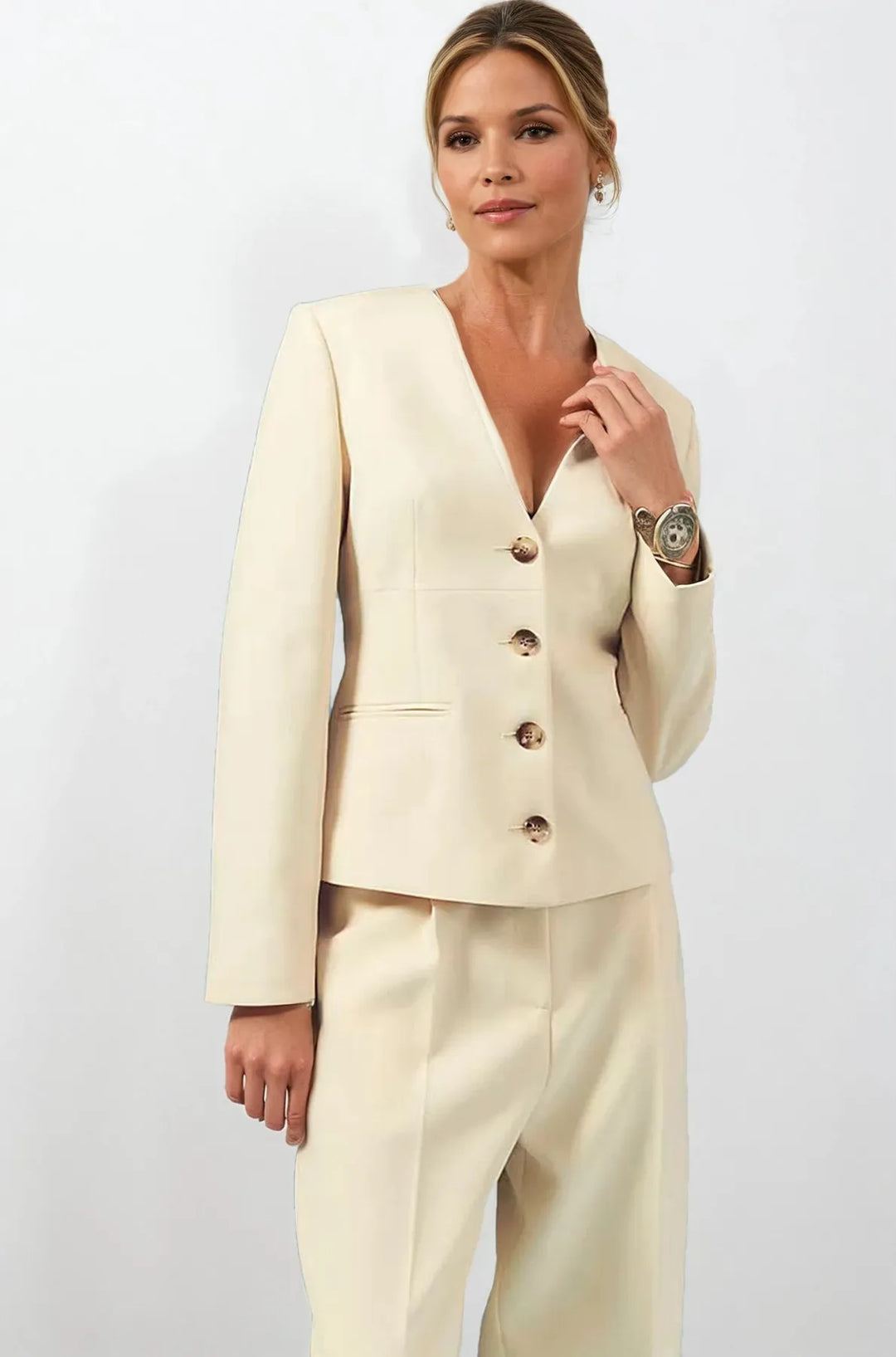 V Neck Button Front Blazer