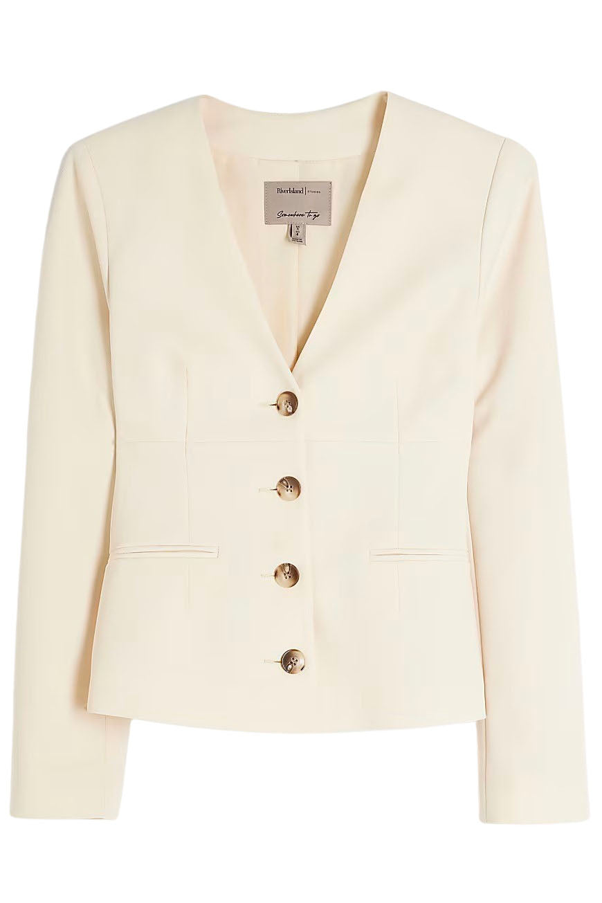 V Neck Button Front Blazer