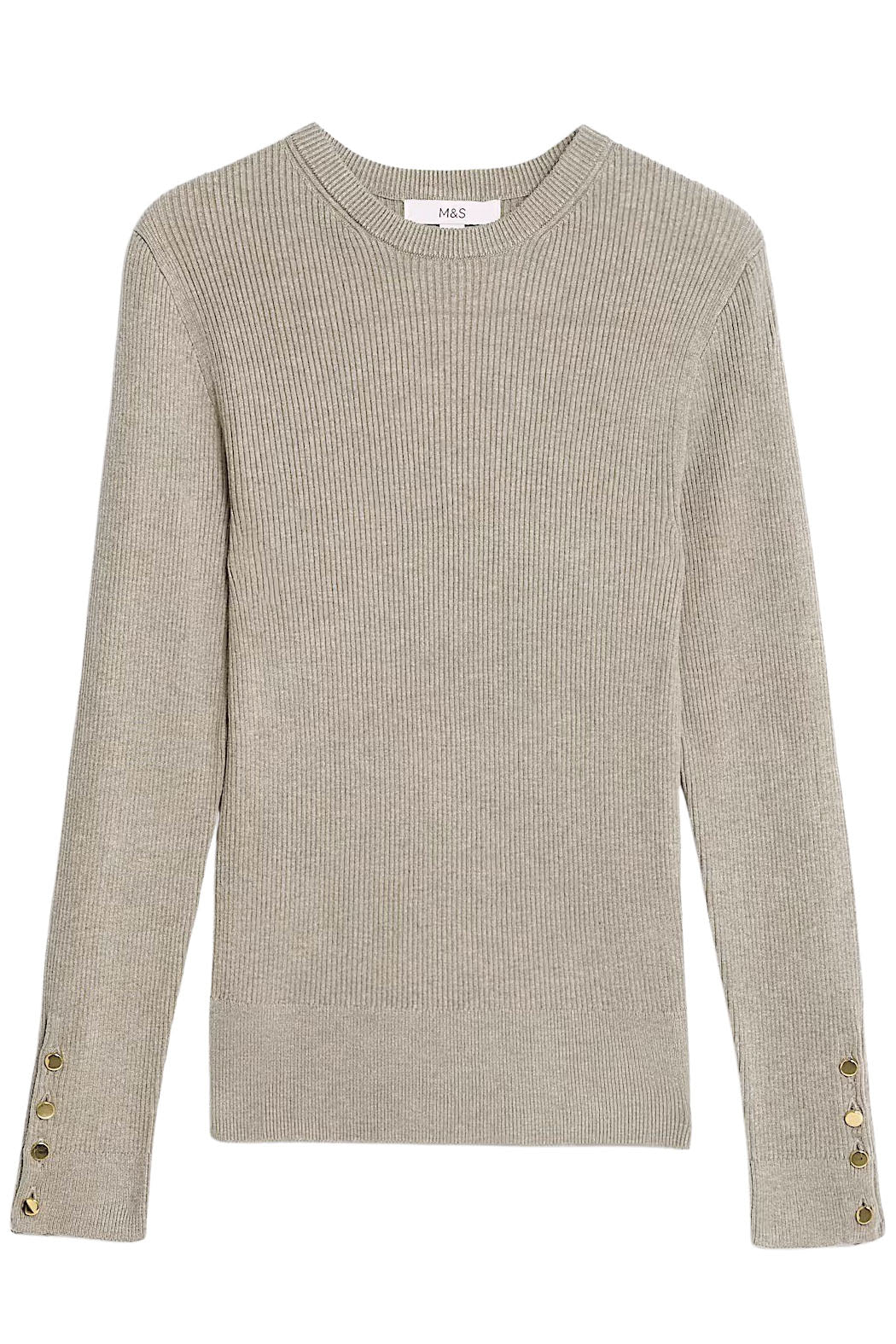 Ribbed Button Detail Crew Neck Jumper