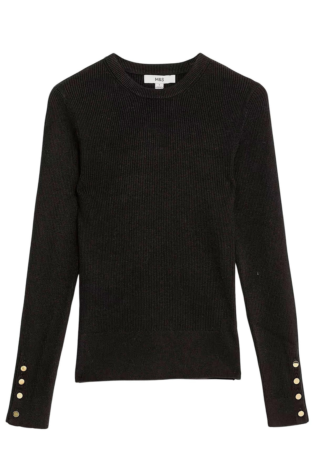 Ribbed Button Detail Crew Neck Jumper