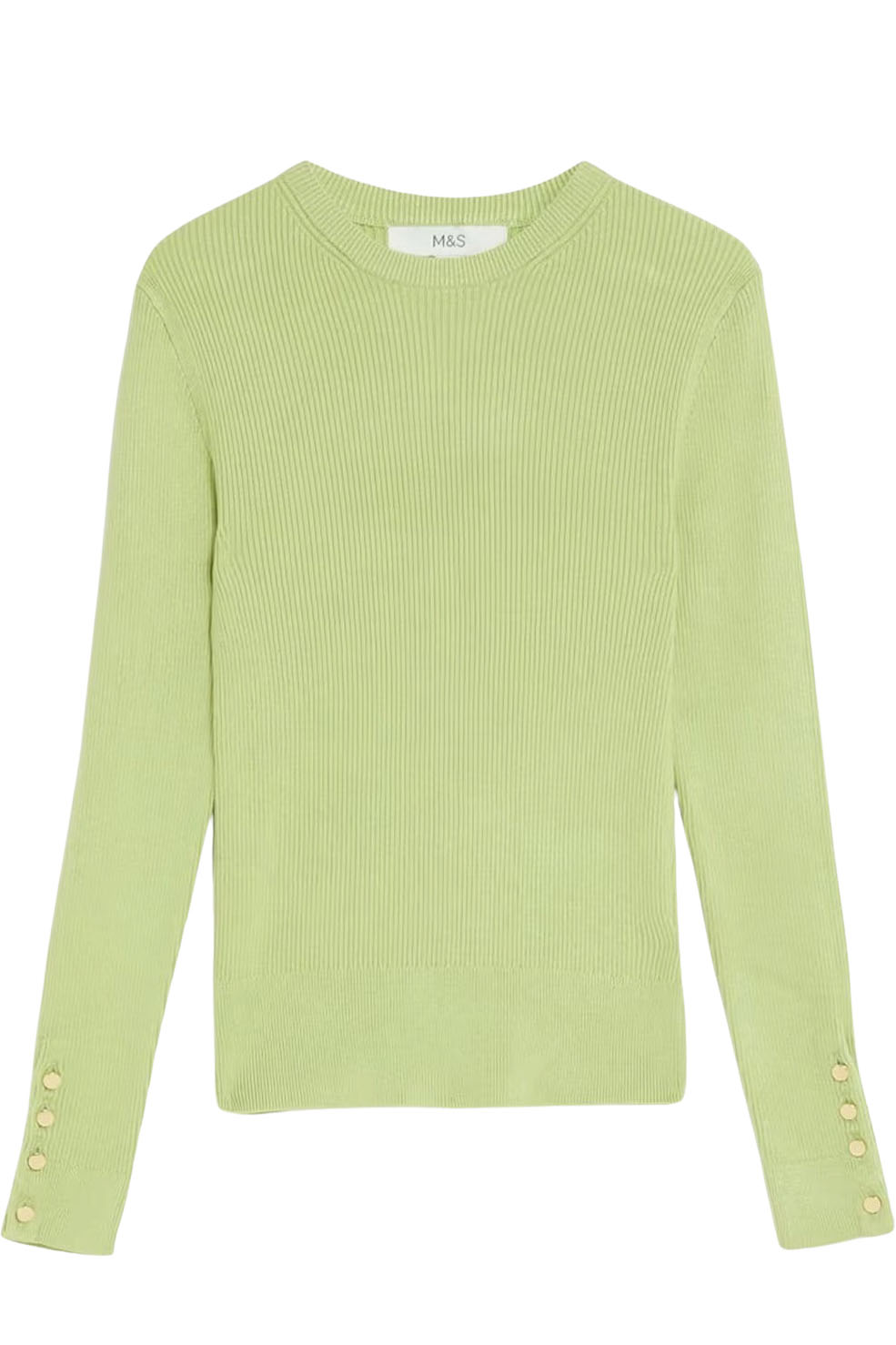 Ribbed Button Detail Crew Neck Jumper