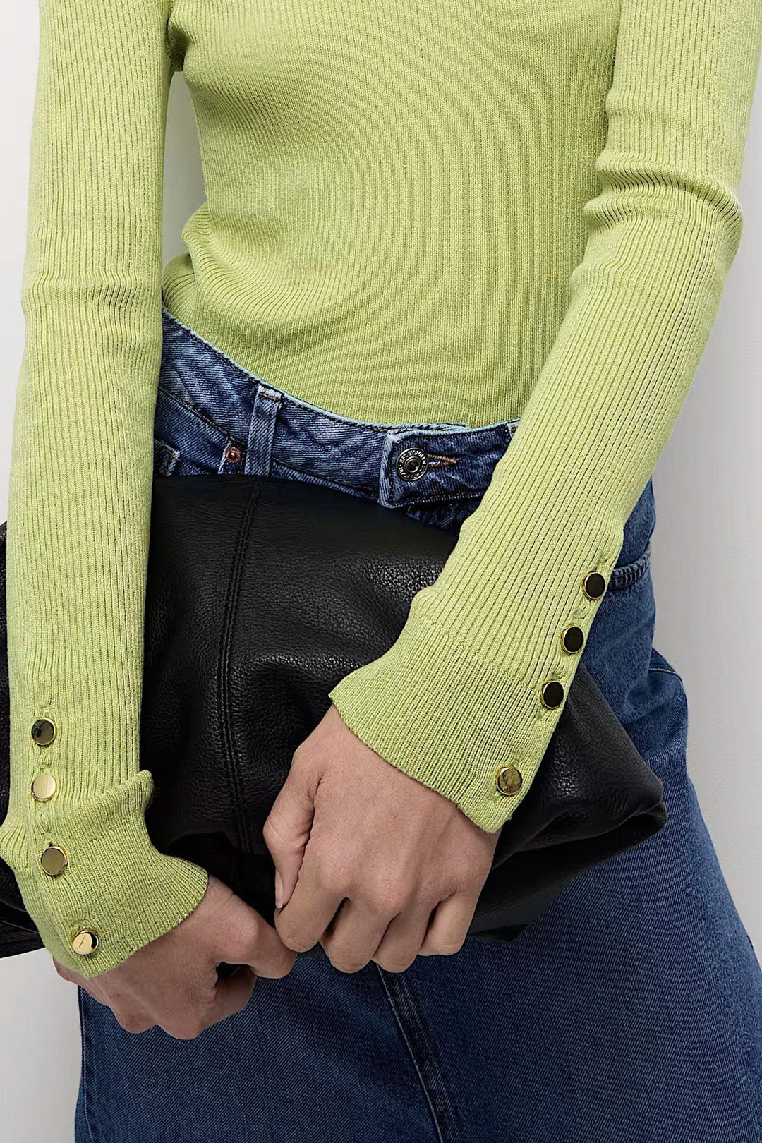 Ribbed Button Detail Crew Neck Jumper