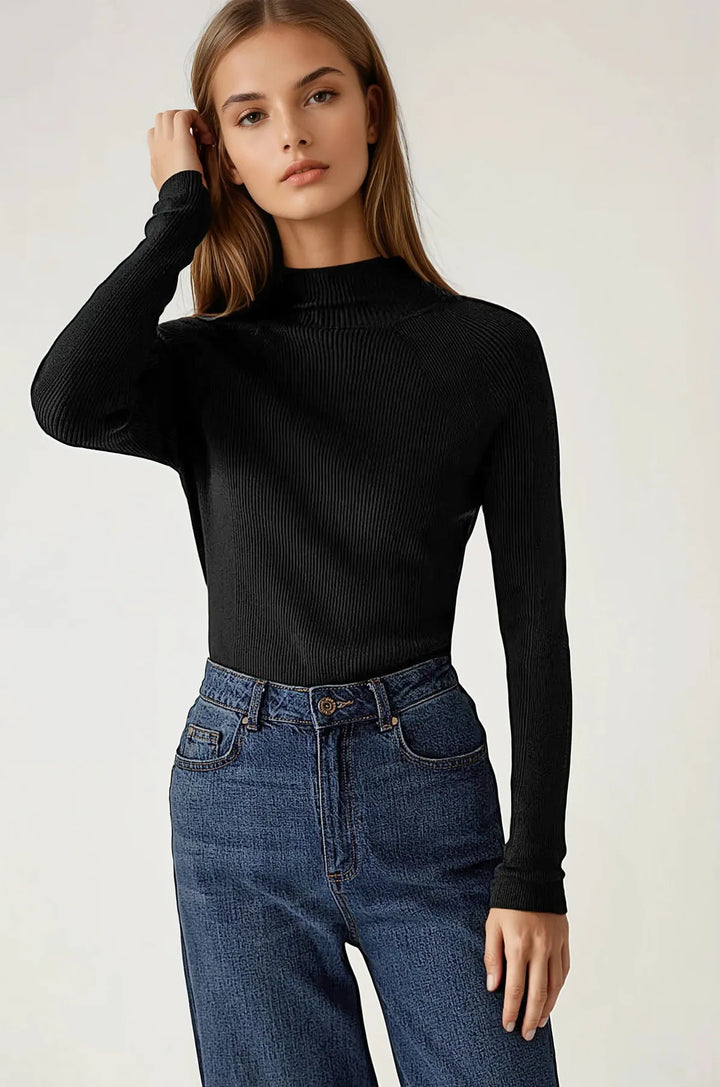 Ribbed Turtle Neck Fine Knit Jumper