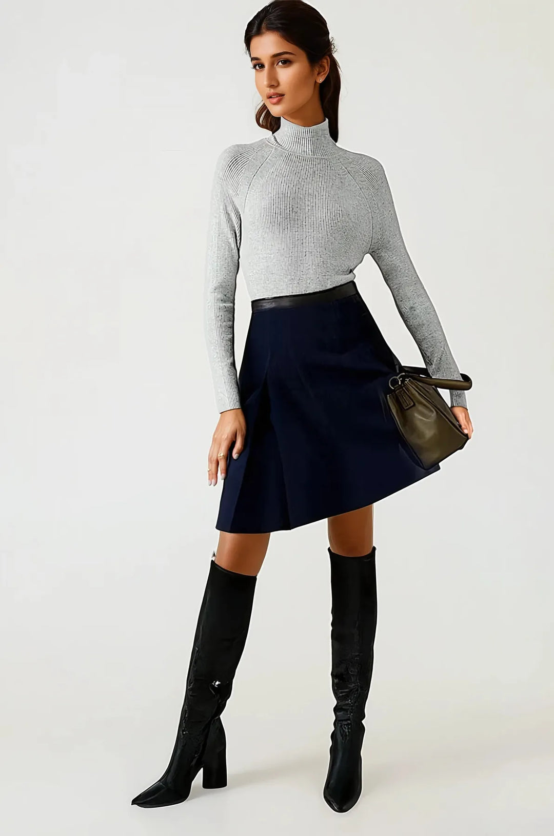 Ribbed Turtle Neck Fine Knit Jumper