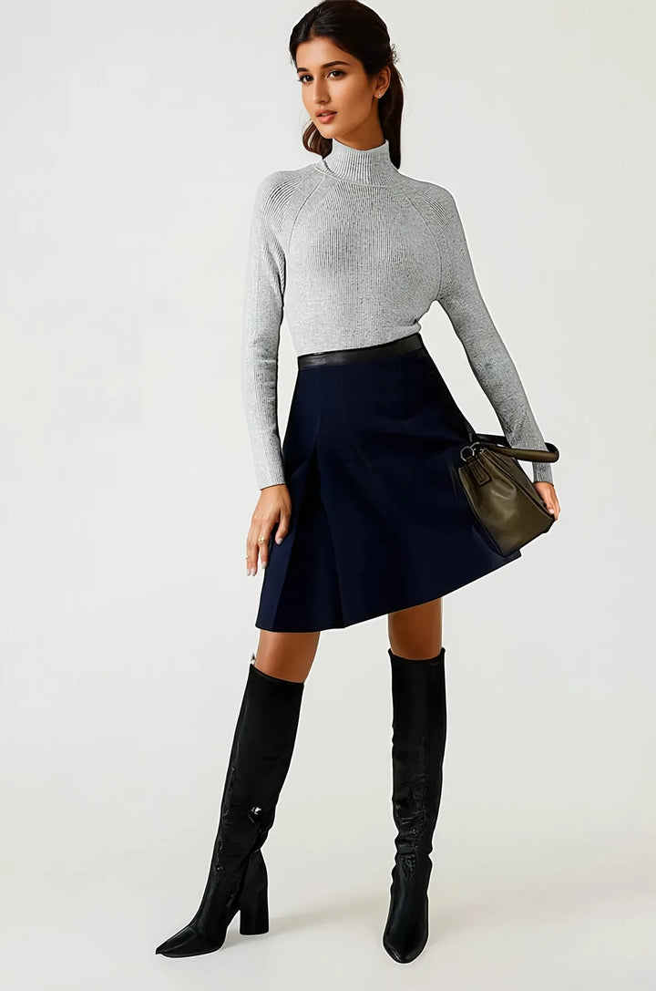 Ribbed Turtle Neck Fine Knit Jumper