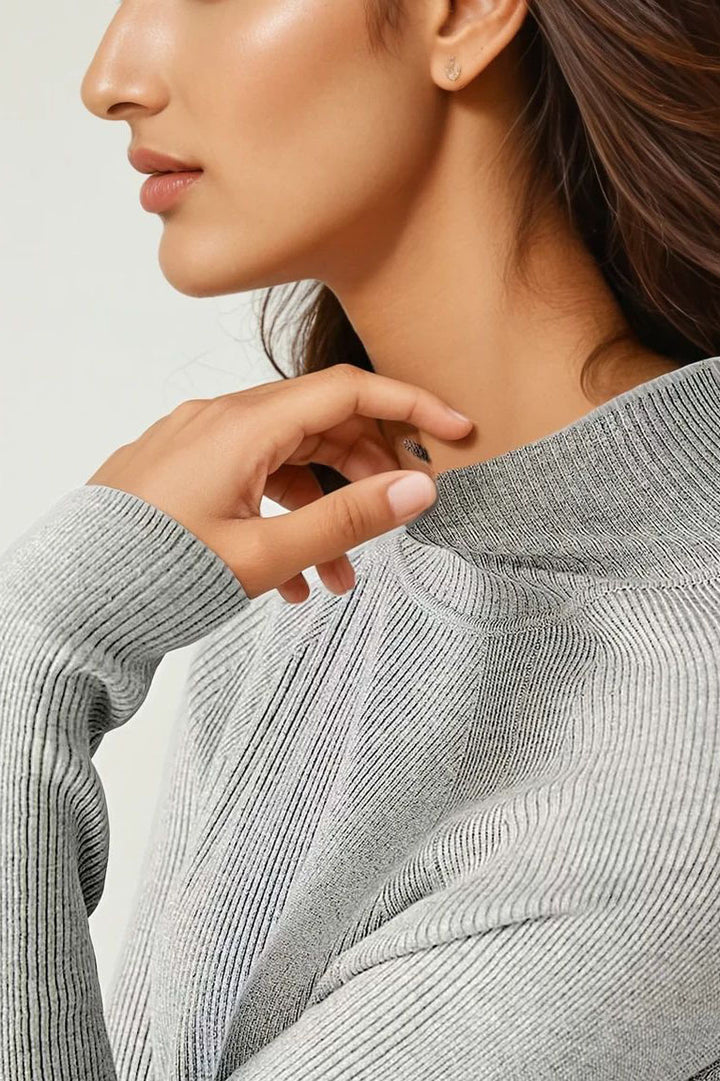 Ribbed Turtle Neck Fine Knit Jumper