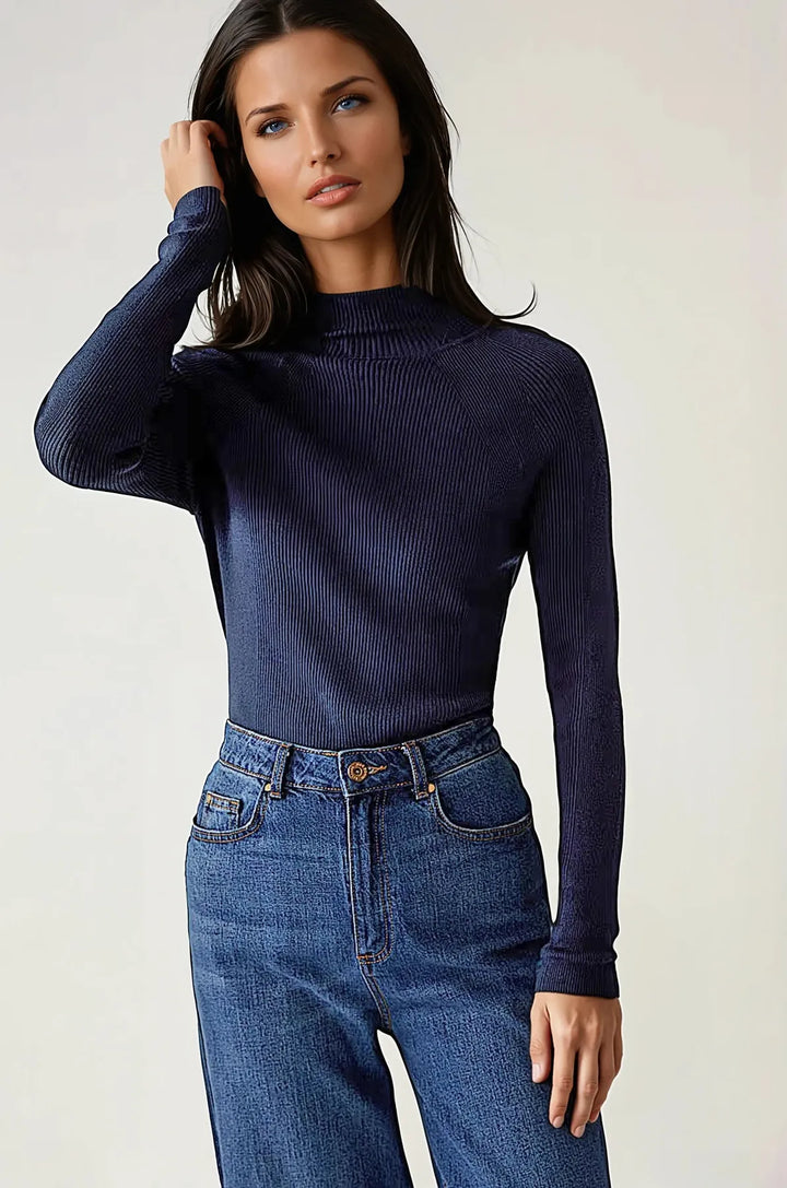 Ribbed Turtle Neck Fine Knit Jumper