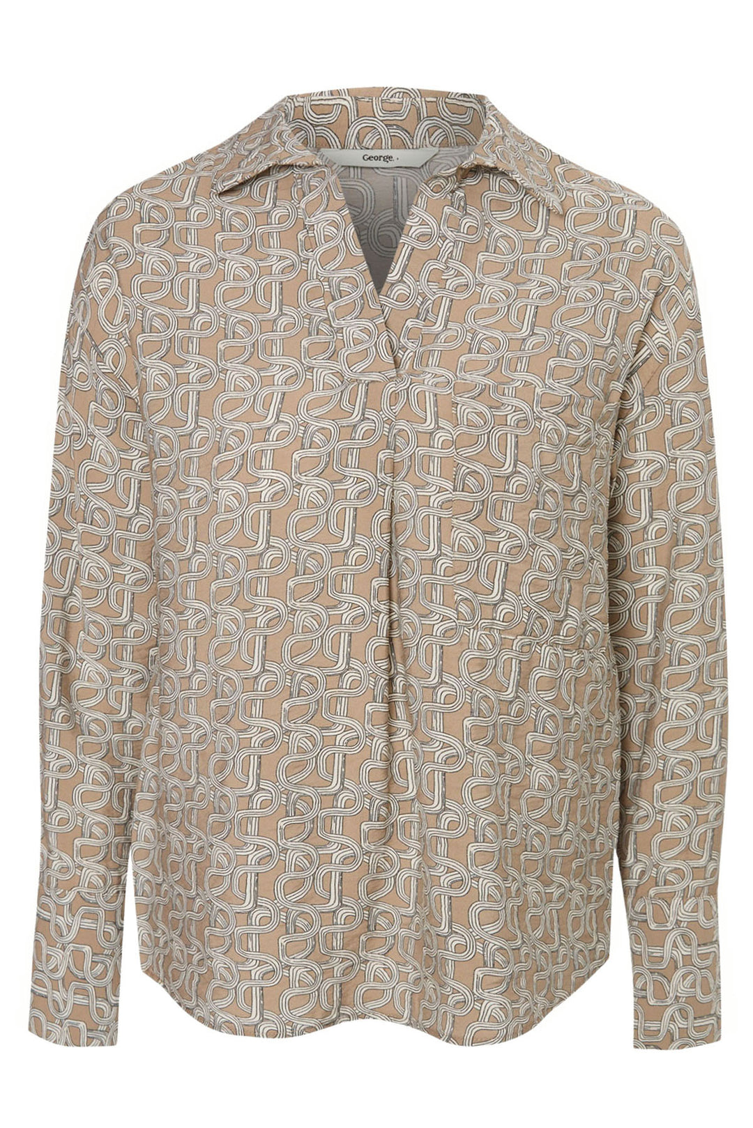 Mocha Chain Print Popover Collared Blouse