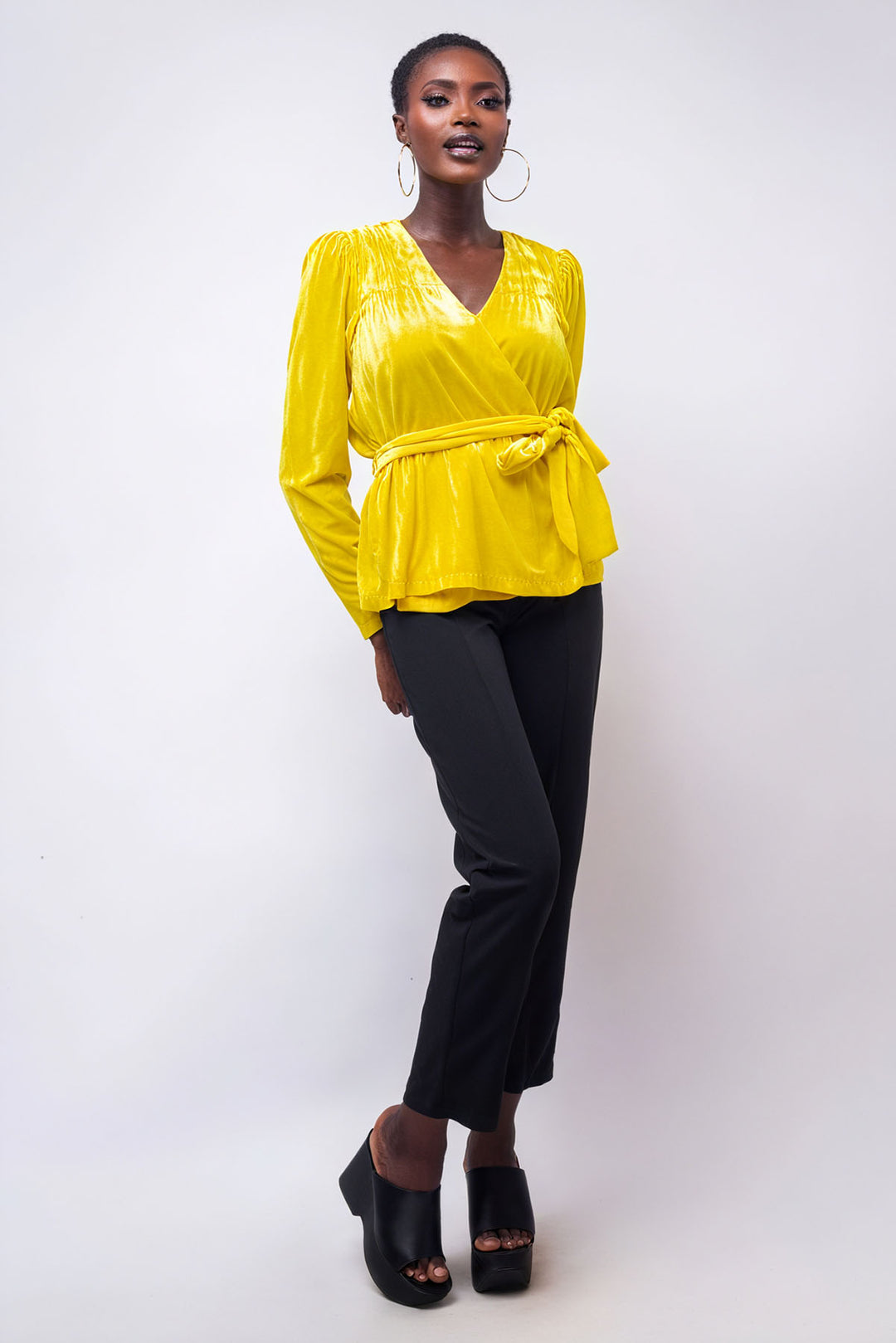 Yellow Velvet Wrap Top