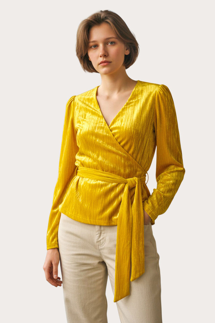 Yellow Velvet Wrap Top