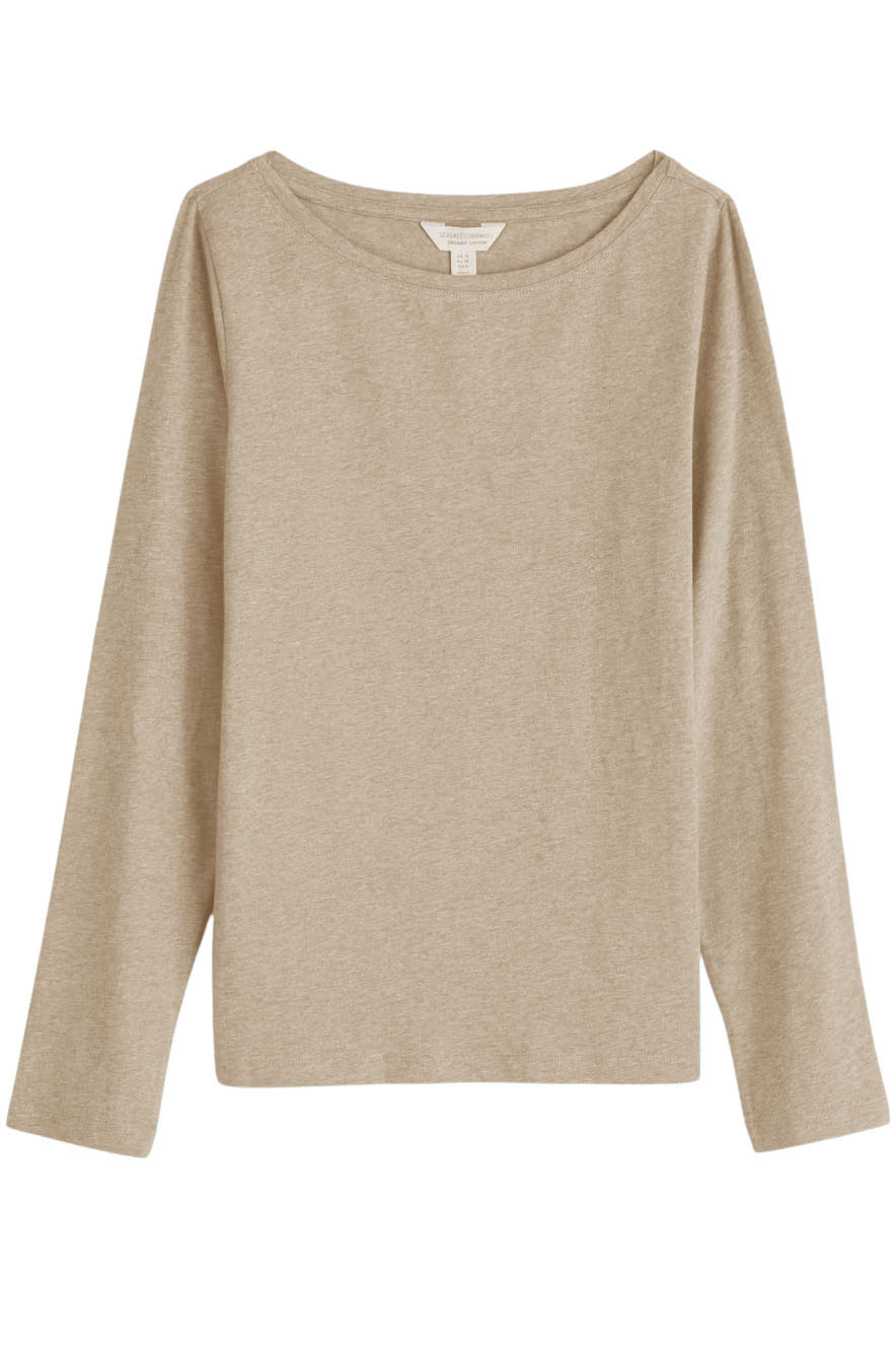 Boat Neck Long Sleeve Cotton Top