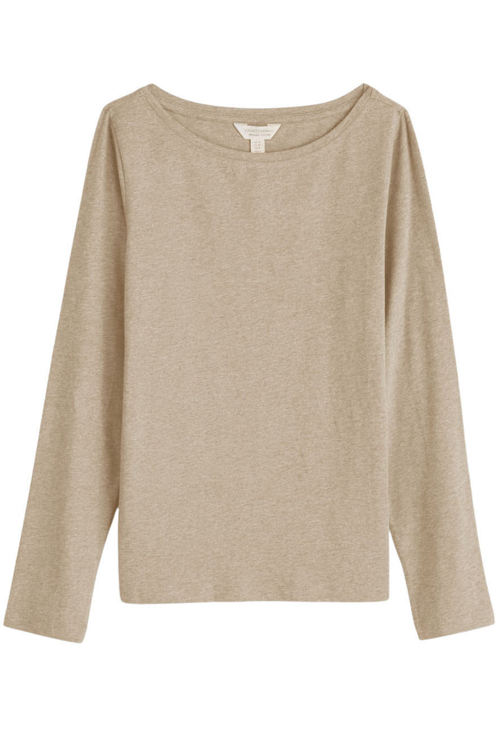 Boat Neck Long Sleeve Cotton Top