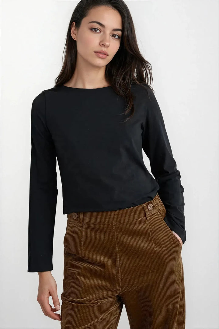 Boat Neck Long Sleeve Cotton Top