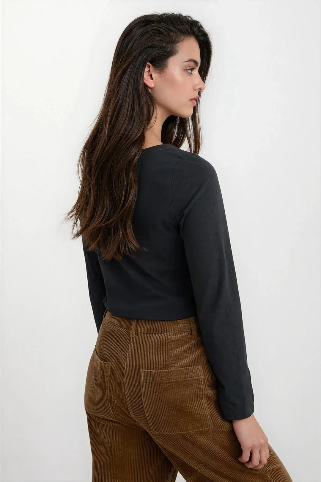 Boat Neck Long Sleeve Cotton Top