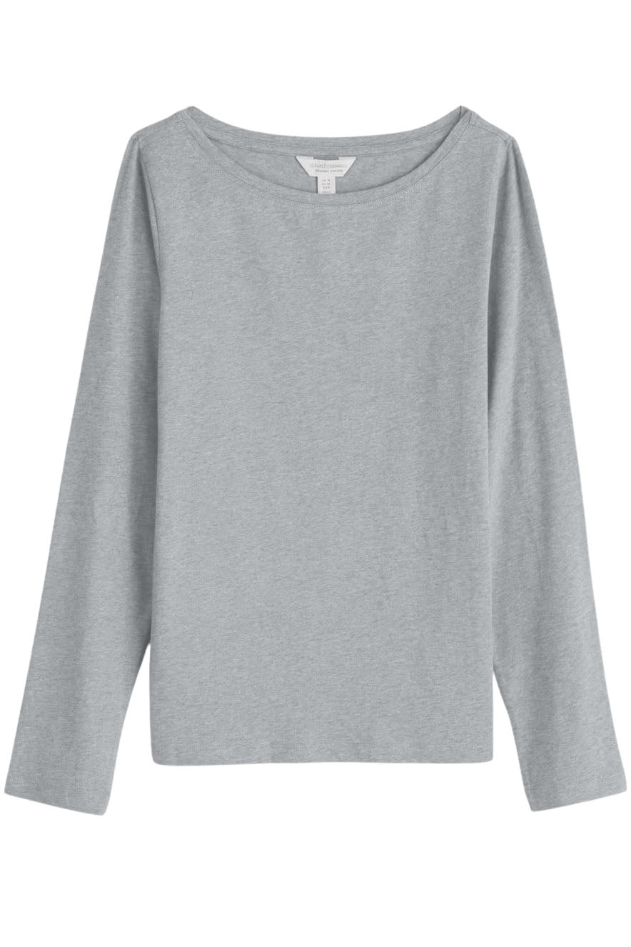 Boat Neck Long Sleeve Cotton Top