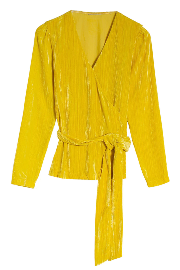 Yellow Velvet Wrap Top