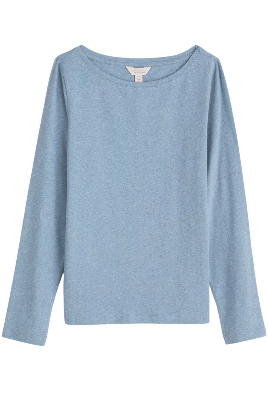 Boat Neck Long Sleeve Cotton Top