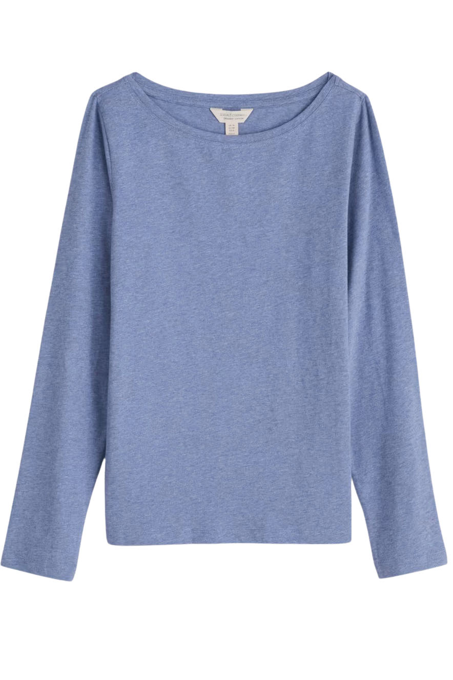 Boat Neck Long Sleeve Cotton Top
