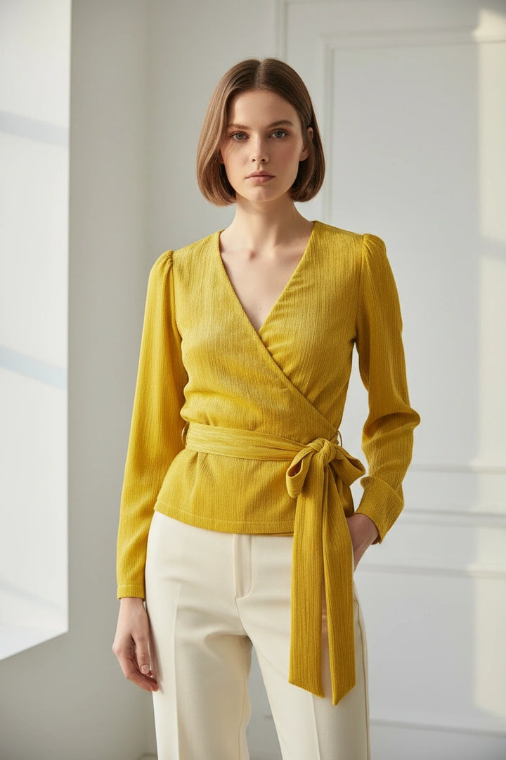 Yellow Velvet Wrap Top