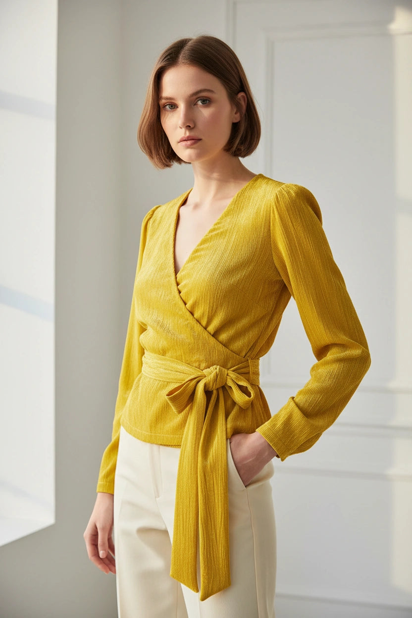 Yellow Velvet Wrap Top