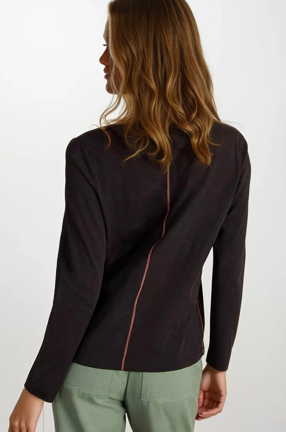 Notch Neck Long Sleeve Cotton Top