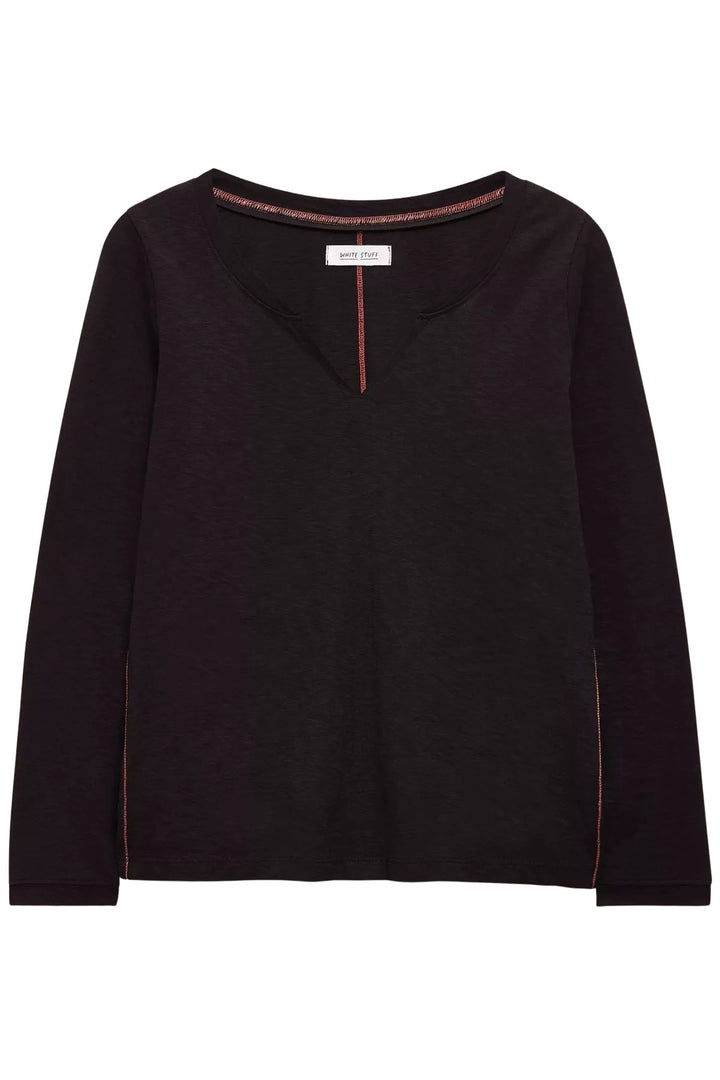 Notch Neck Long Sleeve Cotton Top