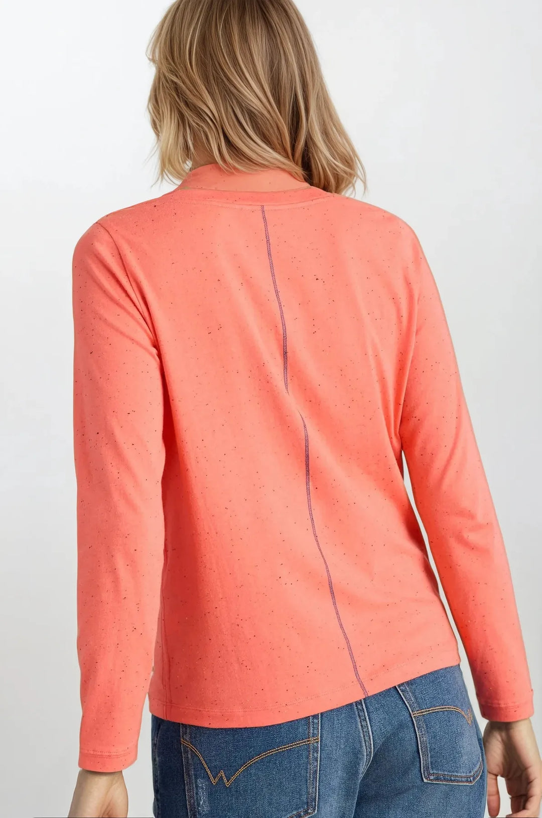 Notch Neck Long Sleeve Cotton Top