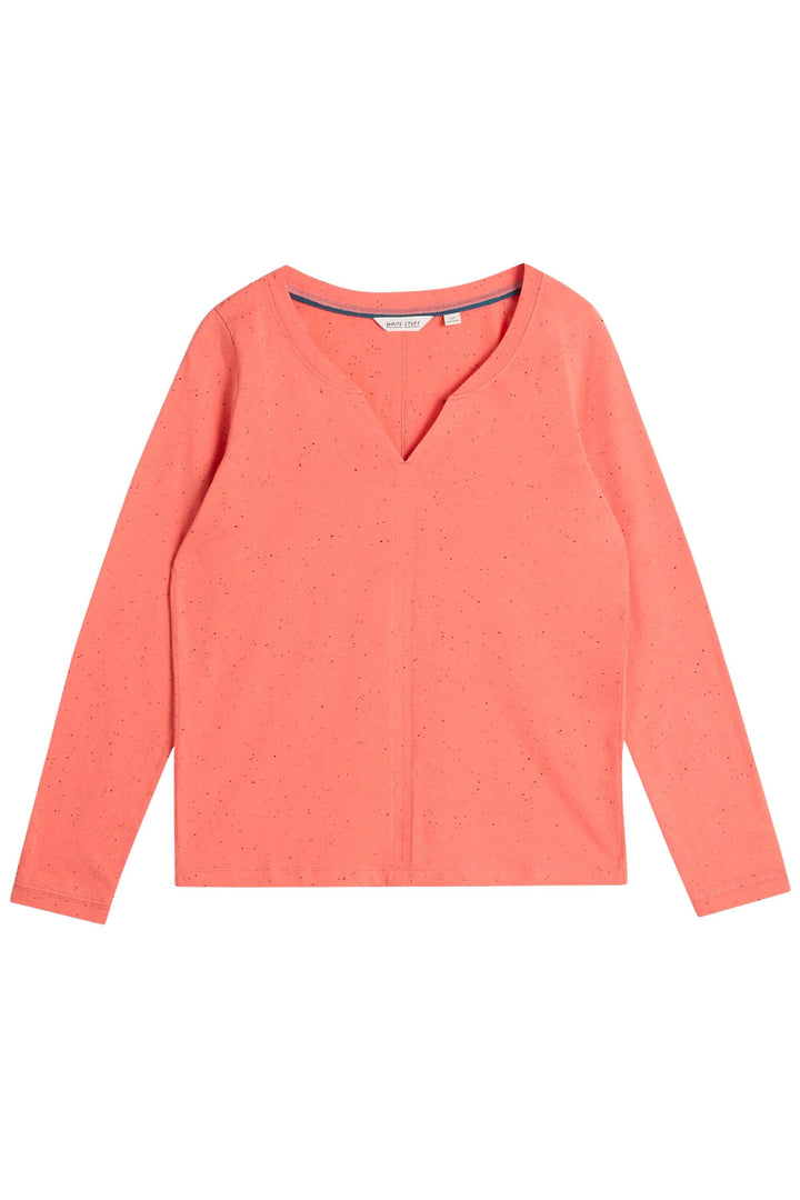 Notch Neck Long Sleeve Cotton Top