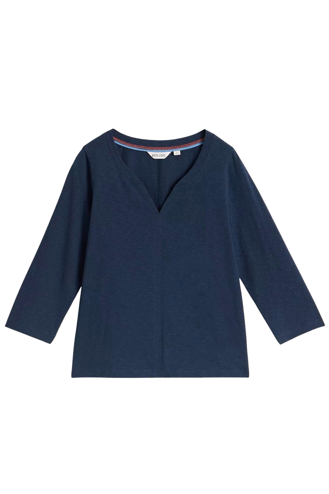 Notch Neck Long Sleeve Cotton Top