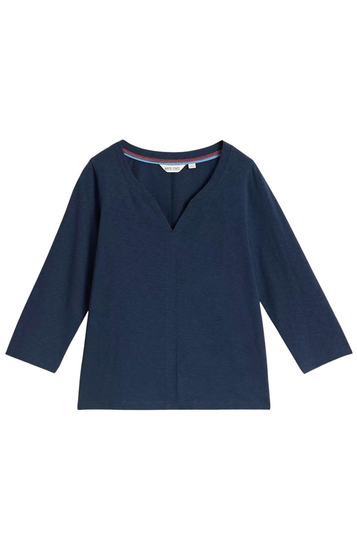 Notch Neck Long Sleeve Cotton Top