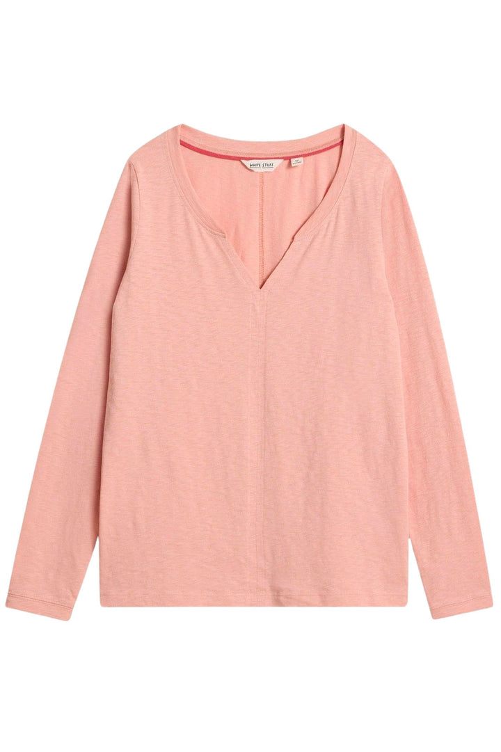 Notch Neck Long Sleeve Cotton Top