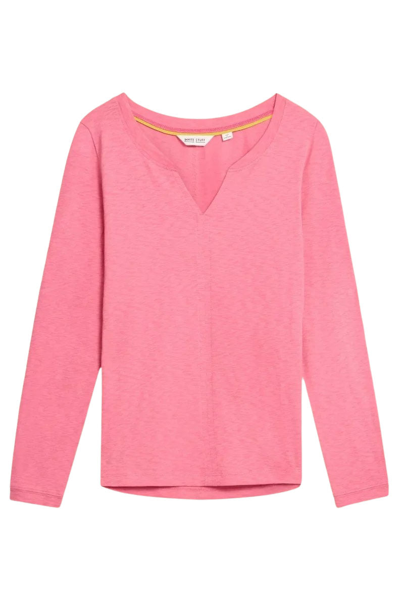 Notch Neck Long Sleeve Cotton Top
