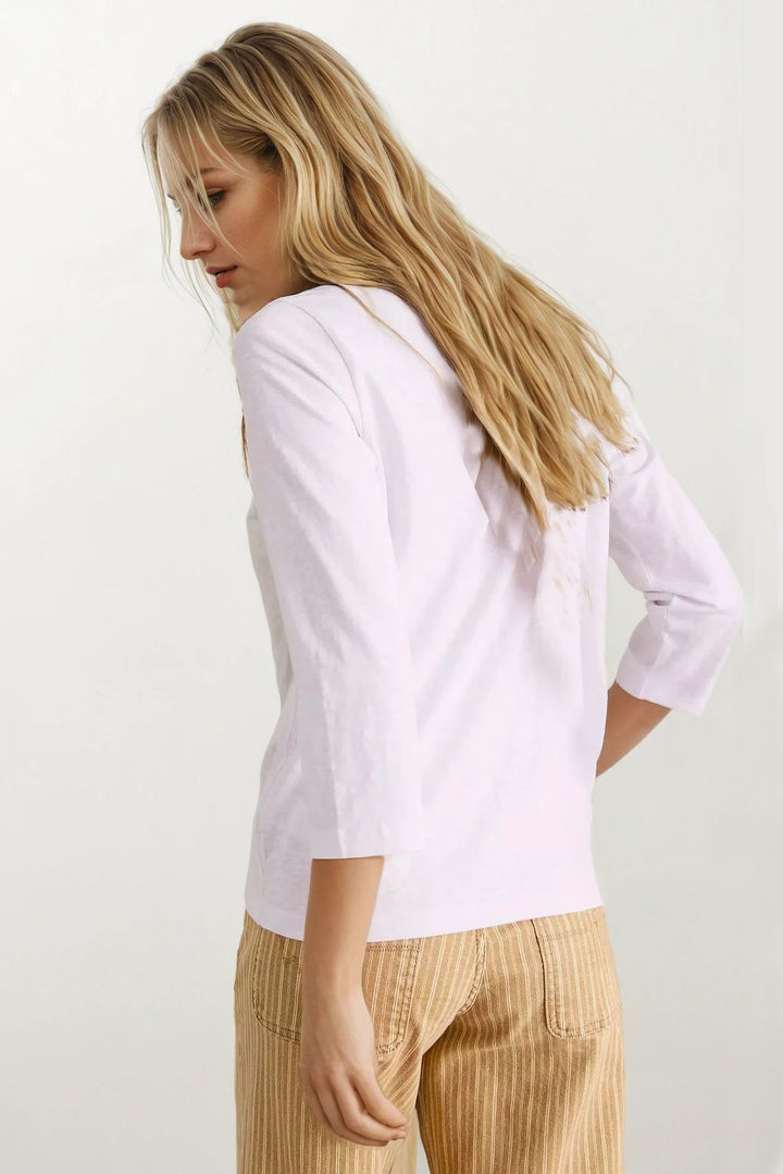 Notch Neck Long Sleeve Cotton Top