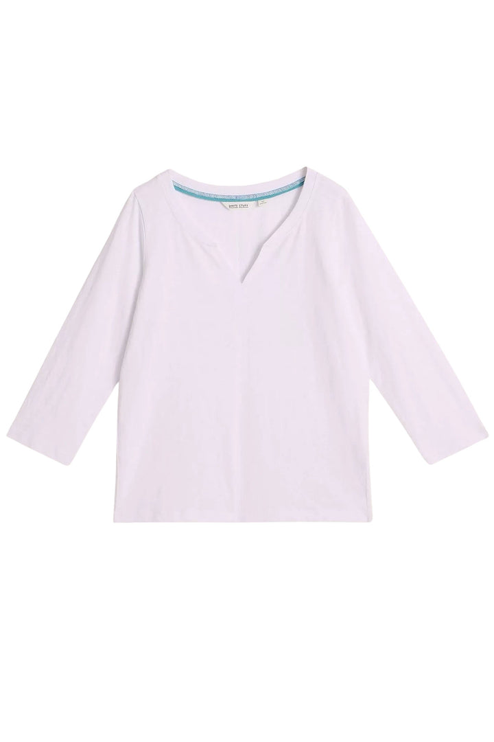 Notch Neck Long Sleeve Cotton Top