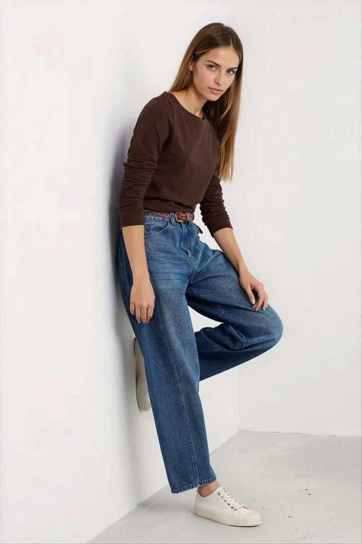 Boat Neck Long Sleeve Cotton Top