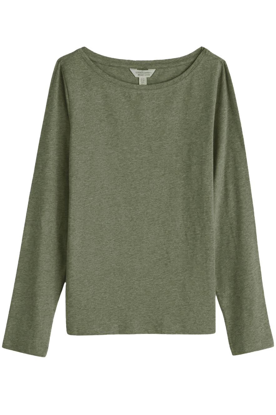 Boat Neck Long Sleeve Cotton Top