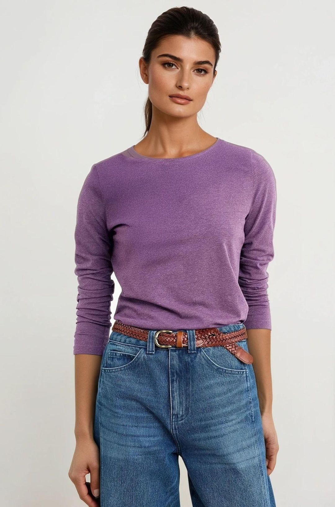 Boat Neck Long Sleeve Cotton Top