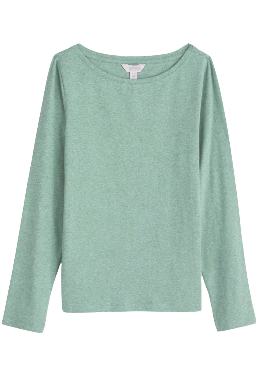 Boat Neck Long Sleeve Cotton Top