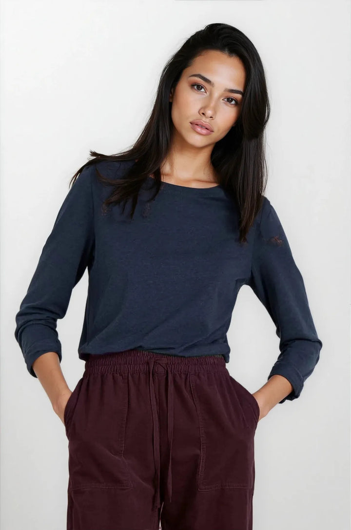 Boat Neck Long Sleeve Cotton Top