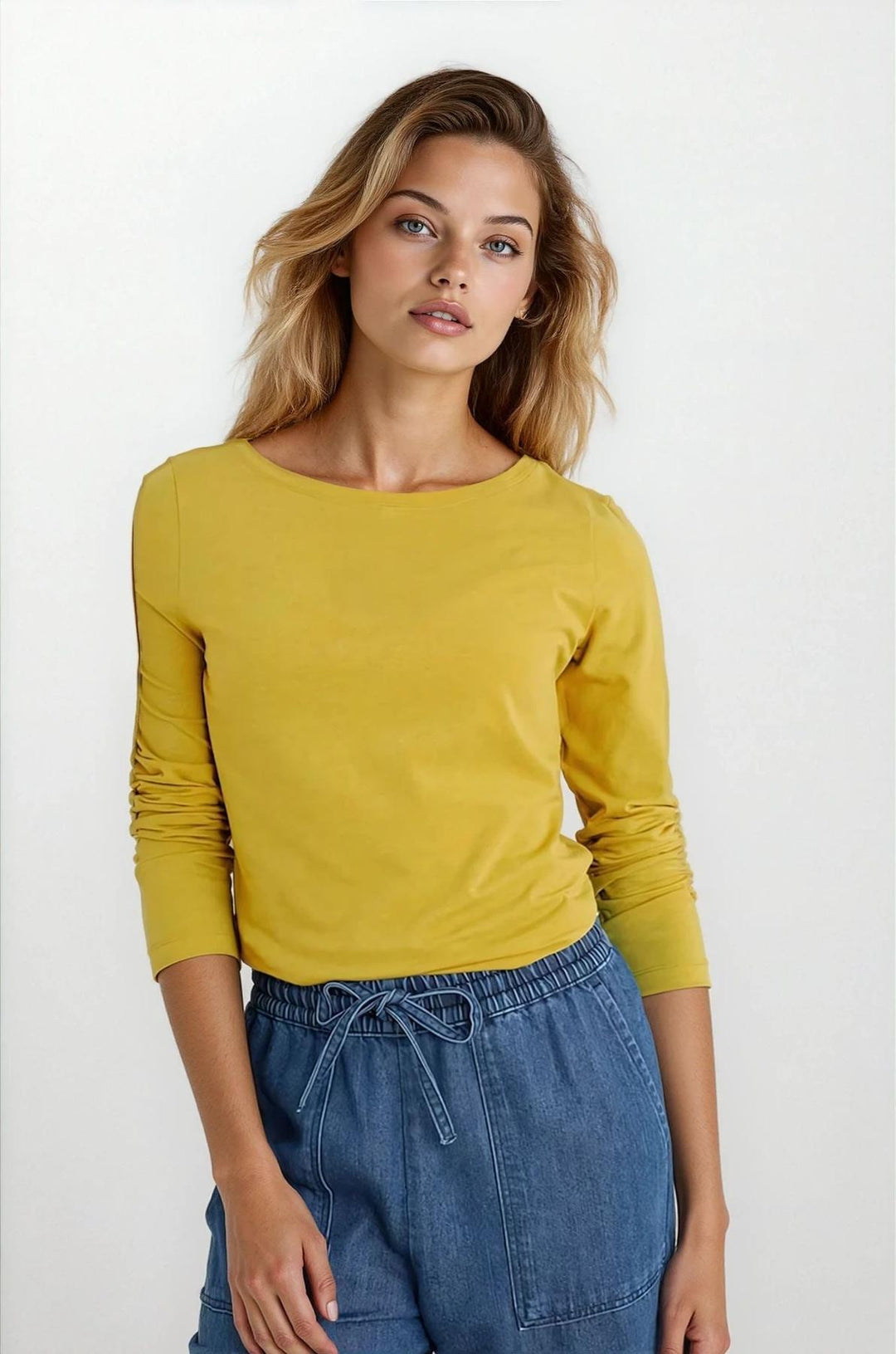 Boat Neck Long Sleeve Cotton Top